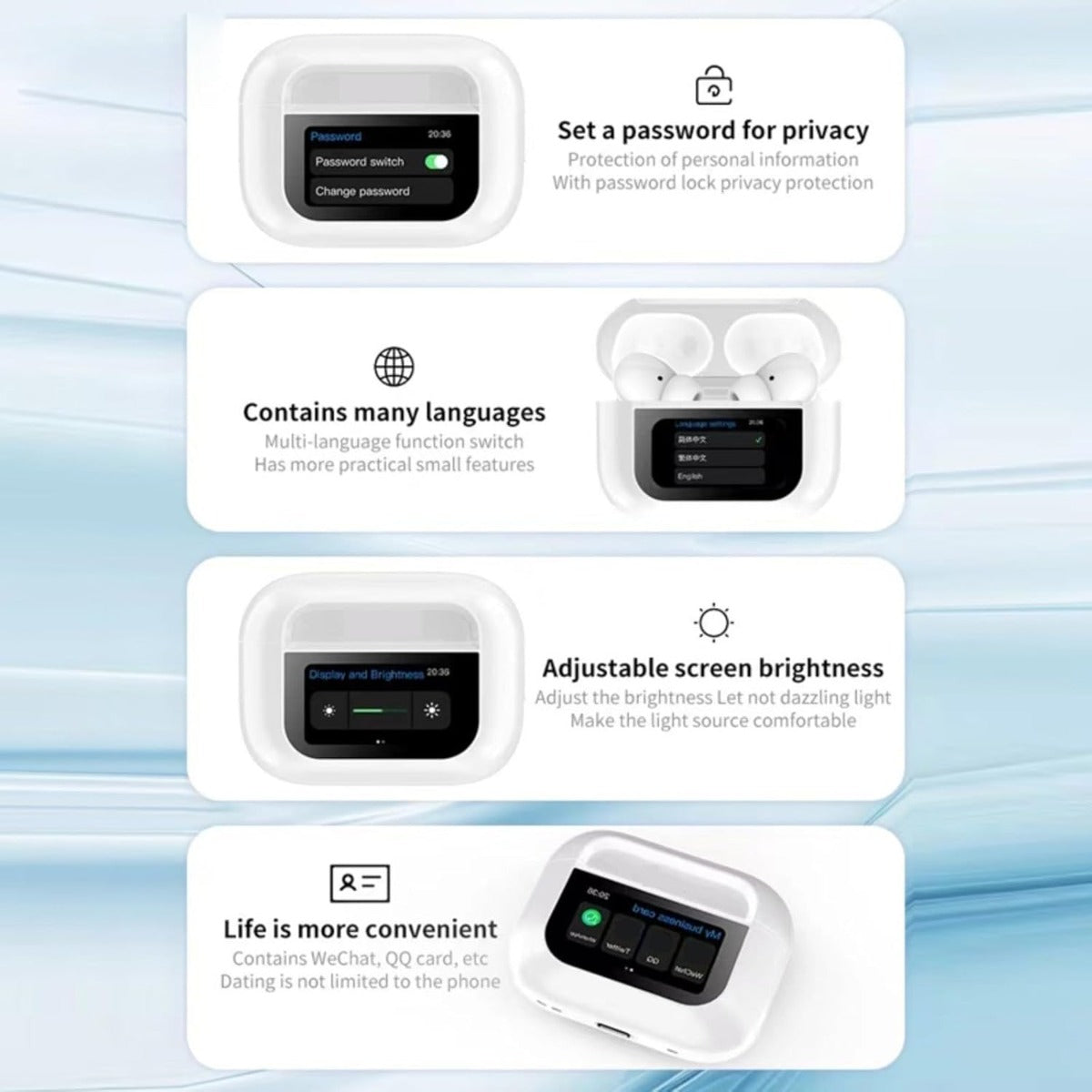 Auricolari Wireless con Touch Screen e Tecnologia ANC – Riduzione del Rumore di Fondo