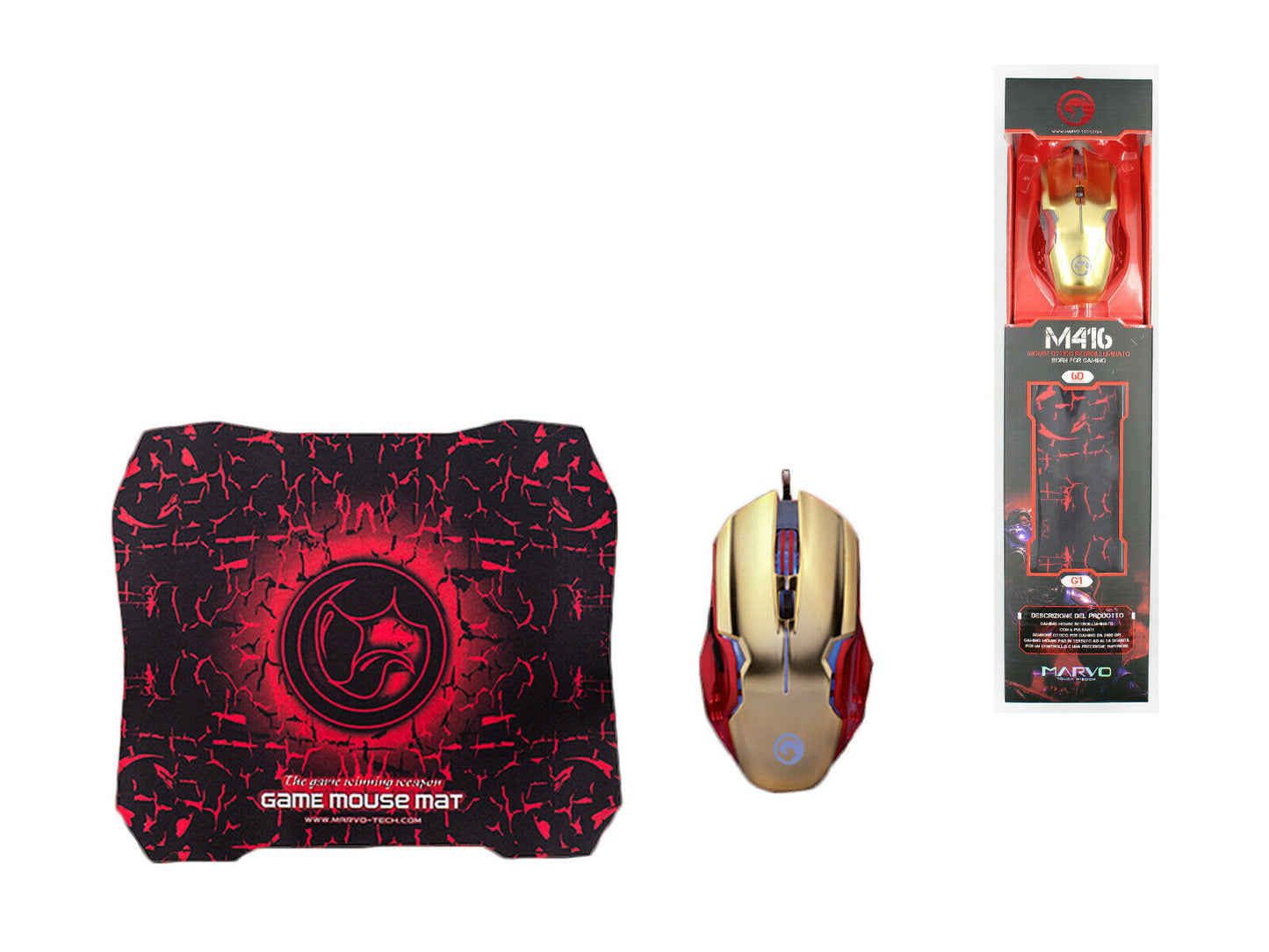 Tappetino Gaming 28x24 Cm + Mouse Per Con Cavo 2400dpi KIT- Marvo M416-2