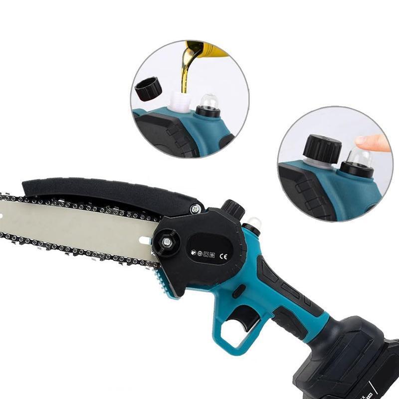 Mini motosega doppia batteria motosega elettrica con lama da 6" con tendicatena e serbatoio olio