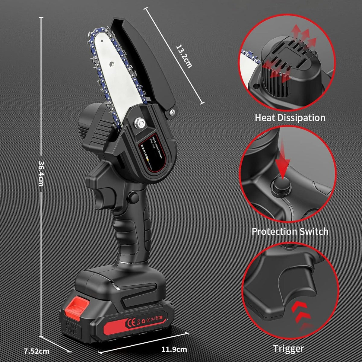 Mini Motosega 4 Pollici Doppia Batteria 48V o 88V - Caricatore e Accessori Inclusi, per Potatura e Giardinaggio